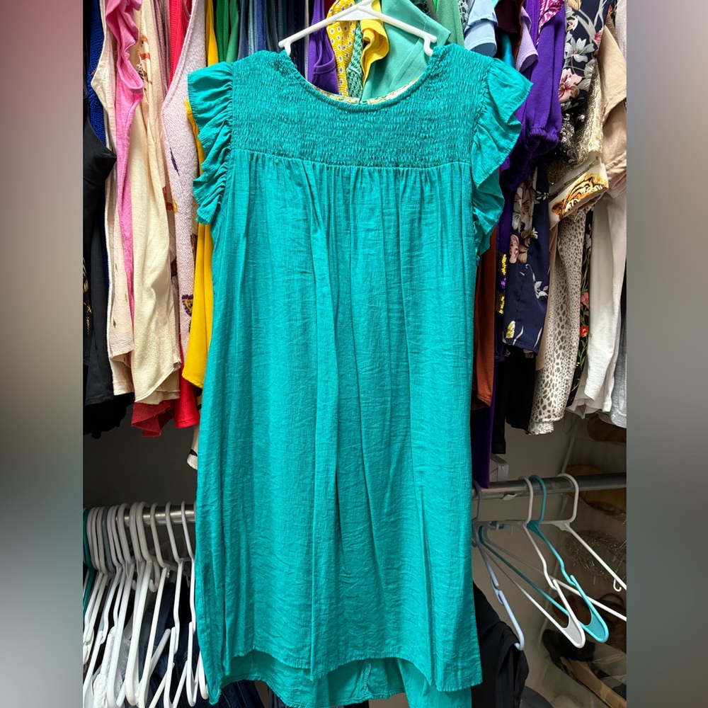Teal Ruffled Sleeveless Dress